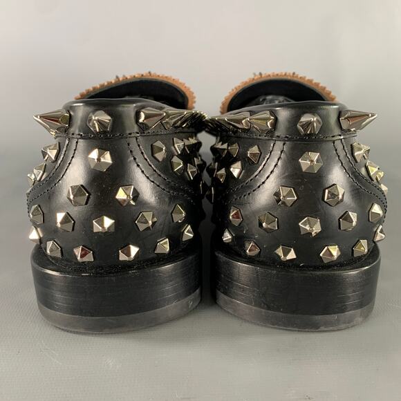 ALEXANDER MCQUEEN Size 10 Black Silver Studded Leather Slip On Loafers main image 8
